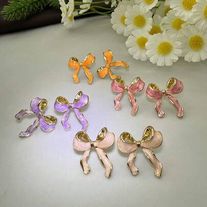 1 对可爱浪漫珐琅粉红蝴蝶耳钉，适合女性、休闲、节日、派对、礼物、装饰耳环