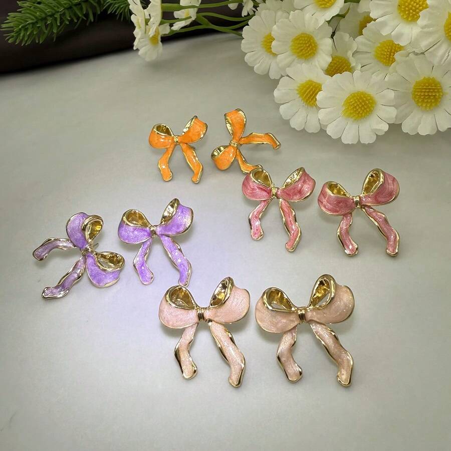 1 对可爱浪漫珐琅粉红蝴蝶耳钉，适合女性、休闲、节日、派对、礼物、装饰耳环