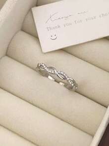 1pc Fashionable Elegant Luxury Copper Alloy Twisted Rhinestone Open Ring, Suitable For Young Girls Everyday And Holiday Wear - Silver - View 3