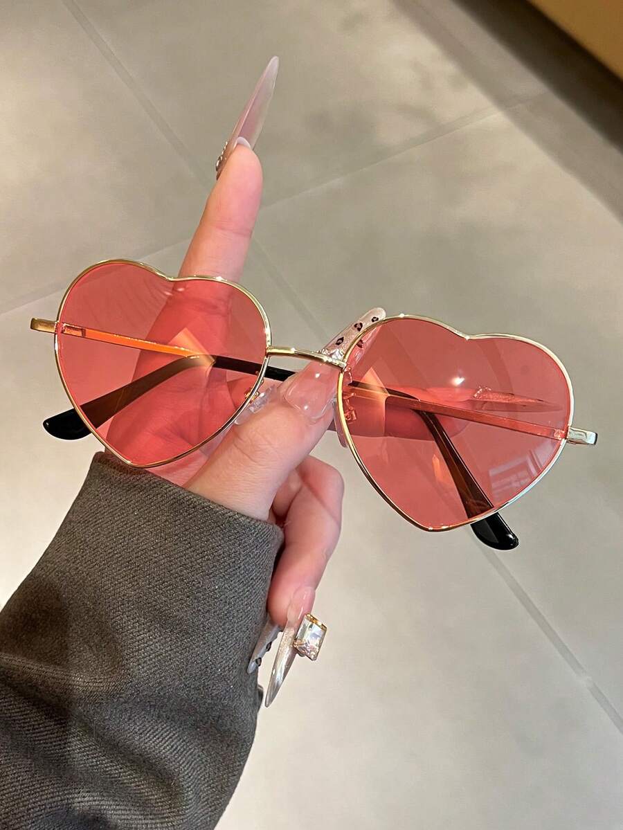 新款金属心形时尚眼镜，街头风百搭眼镜，情侣礼物，情人节必备礼物，派对配饰 - 彩色 - 查看 1