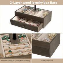 Meangood Jewelry Organizer Stand, 3-Tier Necklace Holder Jewelry Tree With Wooden Storage Drawer Box For Necklace Bracelet Earring Ring, Carbonized Black - 風化灰 - 查看 7
