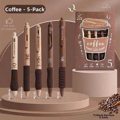 5pcs/Set Quick-Drying Push Button Neutral Pen With St Pen Tip, 0.5mm, Special Brush Pen For Exercises, Cs Cloud Grip, Black Back To School