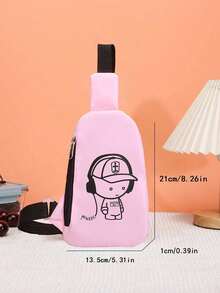 1pc Nylon Zipper Closure Cute Earphones, Boy Pattern, Suitable For Daily Use - Pink - View 2