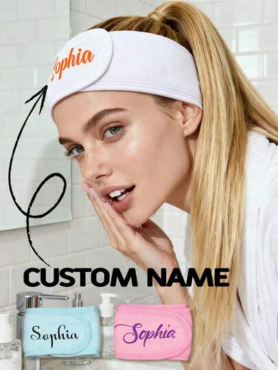 Customizable Hook And Loop Headband, Personalized Name Headband, Makeup Headband, Facial Headband, Women's Headband, Customized Skincare Headband, Valentine's Day Gift, Bathroom Supplies, Toiletries, Portable, Travel Supplies, Birthday Gift, Gift For Family, Friends And Couples, Minimalist Casual