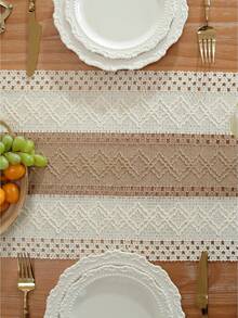 1pc Bohemian Style Tablecloth, Home Dining Table Decor Table Runner, Farmhouse Vintage Tablecloth Decor, Suitable For Living Room, Holidays, Bridal Shower Gifts - Khaki - View 5