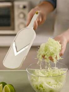 1pc Manual Cabbage Slicer, ABS Plastic Vegetable Cutter With Stainless Steel Blades, Kitchen Salad Prep Tool, No Electricity Needed, Multi-Function Veggie Grater Suitable For Cabbage And Leafy Greens - Beige - View 1