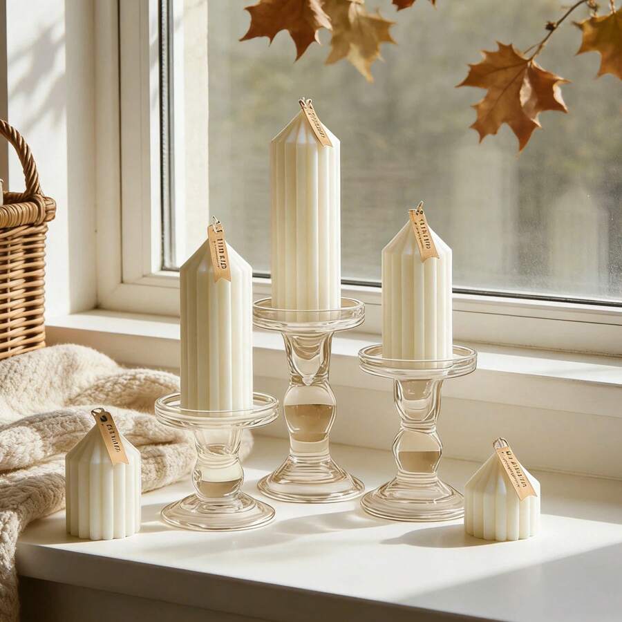European Luxury Striped Cylindrical Candles, Suitable For Party Decoration, Holiday Decoration, Home Decor, Romantic Candlelight Dinner, Birthday Celebration And Other Occasions (Candle Holder Not Included) - Candle - View 1