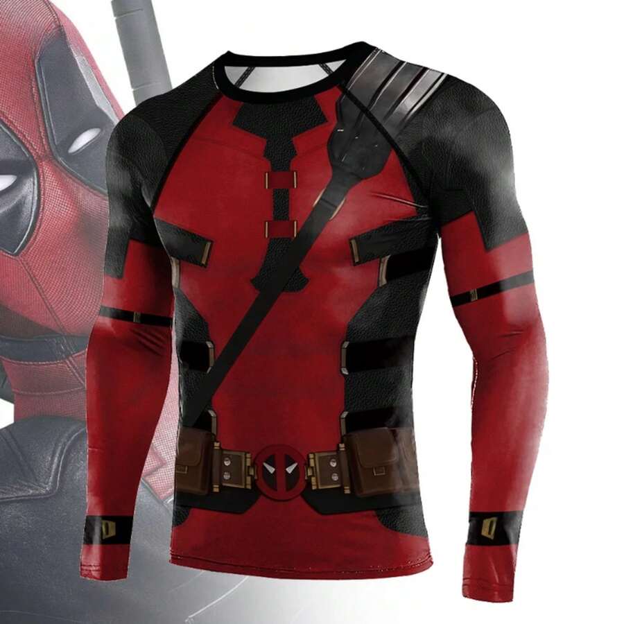 Deadpool Men Tactical Suit Muscle Compression Shirt  Superhero Activewear Cosplay Halloween Carnival Party Costumes - 短袖 - 查看 1