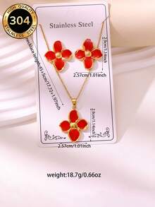 2026 New Handmade Oil Drip 3 Pieces Set, 304 Stainless Steel Gold-Plated Earrings, Necklace Jewelry Set, Fashionable INS Style, Non-Fading, Suitable For Daily Commute/Party Occasions - Flower Style - View 6