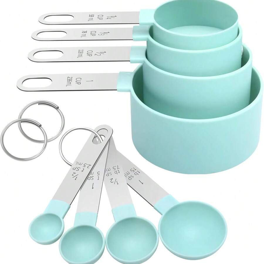 Bộ 8 món cốc và thìa đong, dụng cụ nấu nướng và làm bánh nhà bếp, thiết kế lồng vào nhau với tay cầm bằng thép không gỉ và vạch chia độ, dụng cụ đong đa năng dùng cho chất lỏng và chất khô, thích hợp cho việc nấu nướng và làm bánh, cân nhà bếp chuyên dụng dành cho đầu bếp.