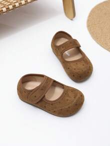 1 Pair Spring/Summer New Baby Flat Shoes, Solid Color Suede Design Princess Style Shoes, Unisex Toddler Solid Color Hook And Loop Casual Shoes Suitable For Outdoor Wear - Brown - View 5