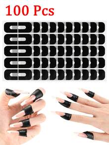 100/50/20/10pcs Anti-Allergy U-Shaped Nail Polish Spill Prevention Stickers, Tearable Nail Edge Protector Patches For Gel Nails, Dip Powder And French Manicure, DIY Nail Art Tool Set - Black - View 9