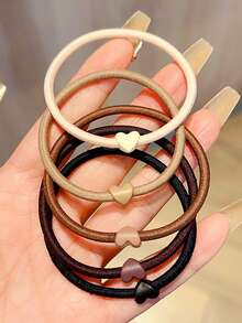 20/50/100个装 弹性简约心形多功能发圈，带金色小珠子，发绳 - 彩色 - 查看 2