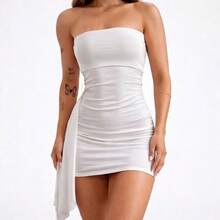 Vestido Curto Plissado Com Bojo Moda Gringa Suplex Festas Carnaval - Branco - Visão 2