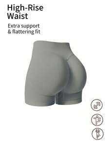 Y2K Style Dopamine Shorts With Perfect Fit, Made Of Super Stretchy Fabric To Sculpt Curves And Lift Buttocks. 90% Premium Nylon, 10% Elastane. Fashionable And Versatile, Suitable For Daily Wear, Sports, Fitness And Yoga. - Light Grey - View 3