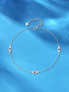 1pc S925 Sterling Silver Simple Devil's Eye Anklet, Versatile European & American Style Rhinestone Anklet, Elegant Gift - Demon Eye - View 1
