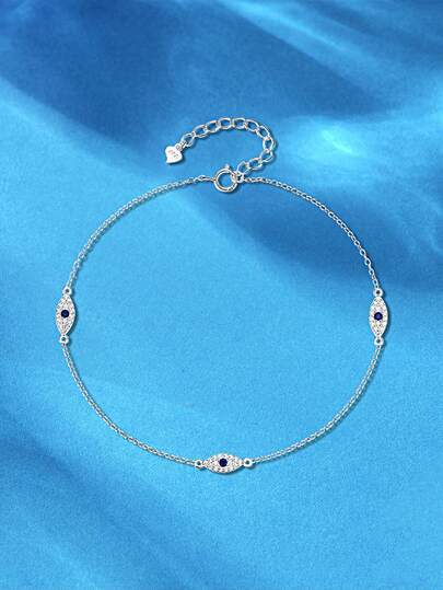 1pc S925 Sterling Silver Simple Devil's Eye Anklet, Versatile European & American Style Rhinestone Anklet, Elegant Gift