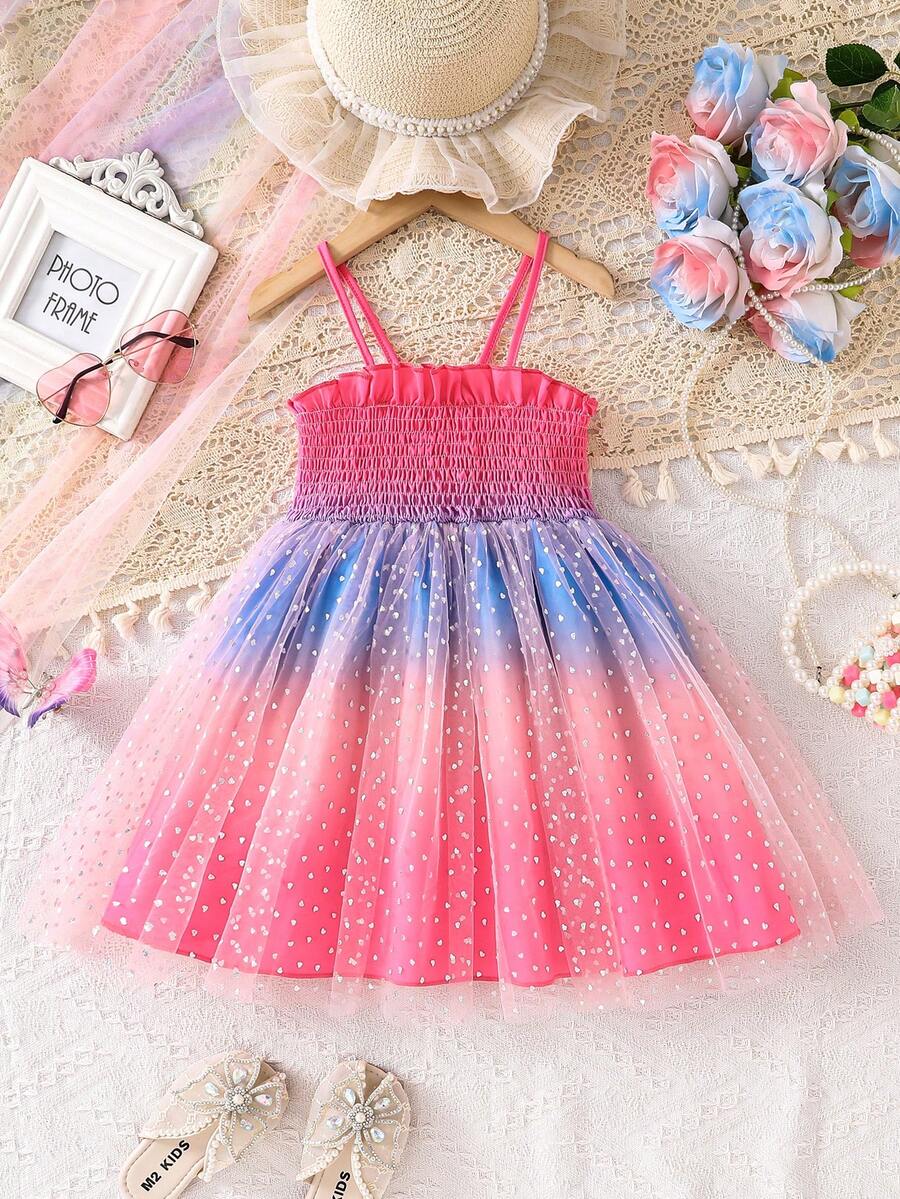 Vestido sin mangas de fantasía colorida para niñas, vestido de malla de verano ligero de tul, vestido de estilo princesa elegante de patchwork, adecuado para exteriores, vacaciones, playa, regalo - Rosa Fucsia - Ver 1