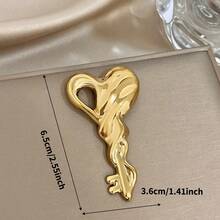 Shiny Heart-Shaped Open Brooch - Gold-Plated Smooth Curved Alloy Brooch Pin, Stylish Romantic Statement Accessory To Elevate Daily & Date Night Looks, Suitable To Wear With Blazers, Dresses, And Valentine's Day Outfits, Pins For Women, Brooches For Ladies - Multicolor - View 5