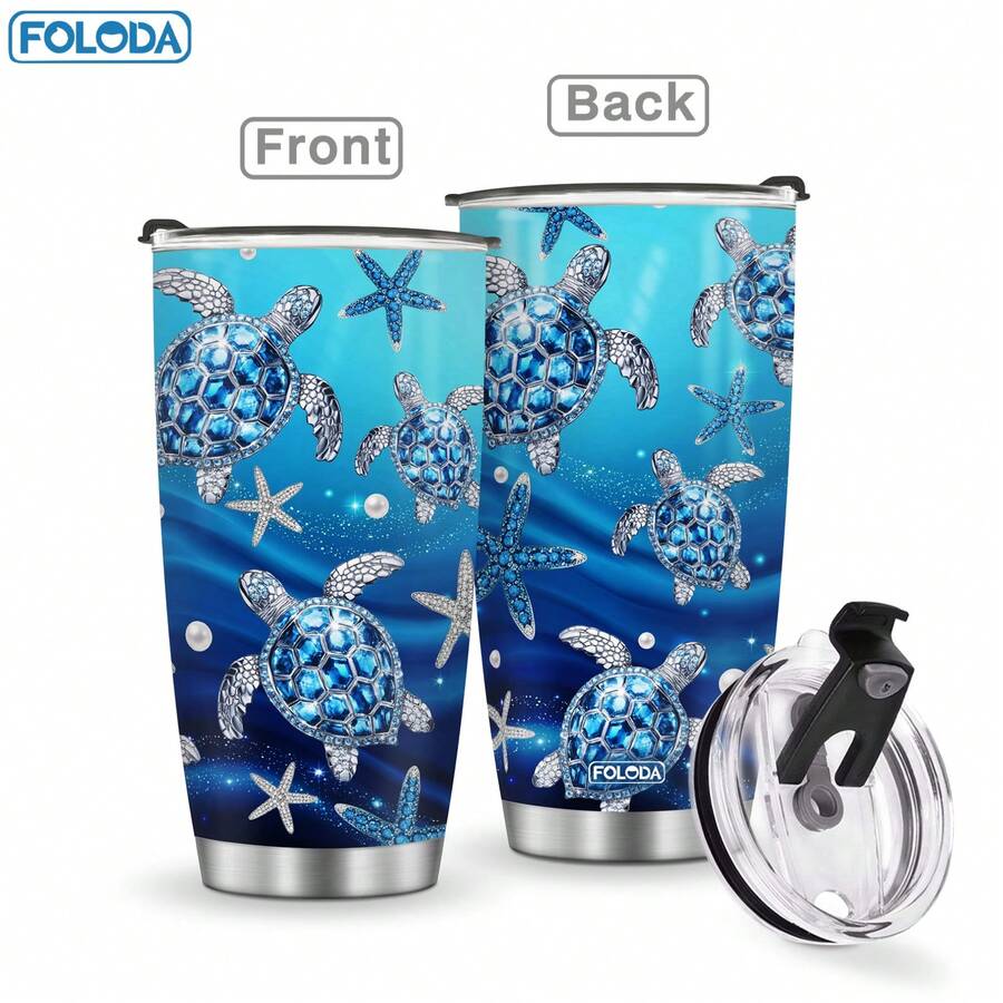 Foloda-Jewelry Sea Turtles Gifts For Women Mom Sea Turtles Lover Girls Sea Turtle Tumbler 20oz  With Lid Jewelry Drawings Stainless Steel Insulated Tumblers Coffee Travel Mug Cup Gift For Birthday Mother's Day Christmas Art Gifts Keep Drink Hot&Cold - Default - View 1