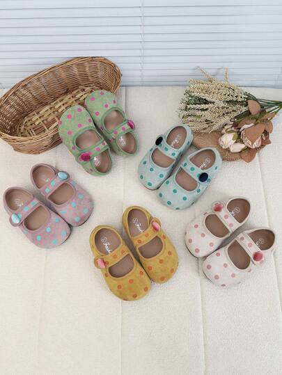 1 Pair Spring/Summer New Baby Flat Shoes, Solid Color Polka Dot Retro Toddler Flat Shoes, Soft Bottom Comfortable Versatile Suitable For Baby Boys/Girls Indoor/Outdoor Wear