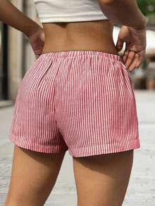 1 chiếc quần short nữ mùa hè kẻ sọc dáng casual có dây rút, thích hợp cho công sở, kỳ nghỉ, ở nhà, mặc hàng ngày, lễ hội, bốn mùa. - Đỏ - Xem 2