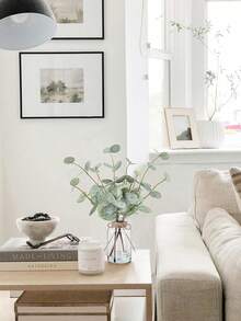 1 pieza Ramas artificiales de eucalipto de 12.99 pulgadas en jarrón de vidrio, decoración del hogar para mesa de café, oficina, baño, granja, boda, decoración de planta verde falsa - Multicolor - Ver 7