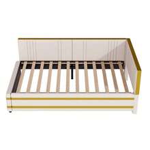 Upholstered Bed, Sofa Bed 90*200, Multifunctional Slatted Bed, Soft Velvet Upholstery, Beige - Beige - View 7