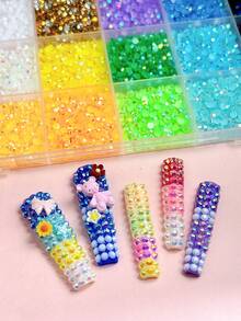 1 Box 5mm Colorful Crystal Rhinestones Nail Art Decorations, Random Mix, Mini Resin Flat Tweezers Pen, Suitable For Manicure Art, Handcraft, Clothing & Fabric Decor, DIY Nails - Multicolor - View 5