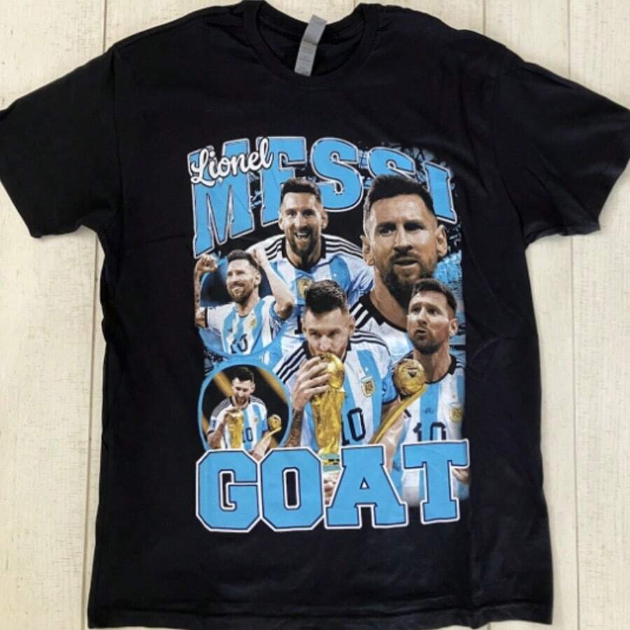Lionels Messis Argentina World Cup GOAT Graphic Soccer Tee Shirt Large Black - 黑色 - 查看 1