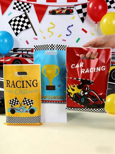 25/50pcs Racing Car Themed Gift Bags/Candy Bags, Racing Car Design Gift Packaging Bags, Suitable For Birthday Party Decoration, Racing Themed Birthday Party Supplies, Birthday Party Table Center Candy Bags, Party Packaging, Holiday Party Gift Bags/Candy Bags, Baby Shower Favors, Birthday Gifts, Racing Decor