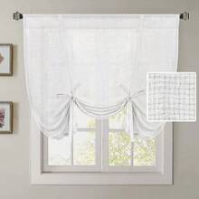 1pc White Linen Tassel Curtain Rod Pocket, Simple Farmhouse Style Square Curtain, Multiple Sizes, Made Of Polyester, Short Curtain Suitable For Bedroom, Living Room, Kitchen Windows, Doors, Cabinets, All Season - 1PC - View 5