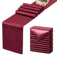 12 Pack Burgundy Satin Table Runner 12x108 Inches Long, Silk-Like Smooth Table Decor For Wedding Birthday Party - Burgundy - View 1