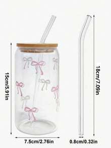 Glass Cup With Bamboo Lid, Reusable Pink Bow Design Iced Coffee Cup, Aesthetic Style Travel Mug For Women And Girls - Multicolor - View 8