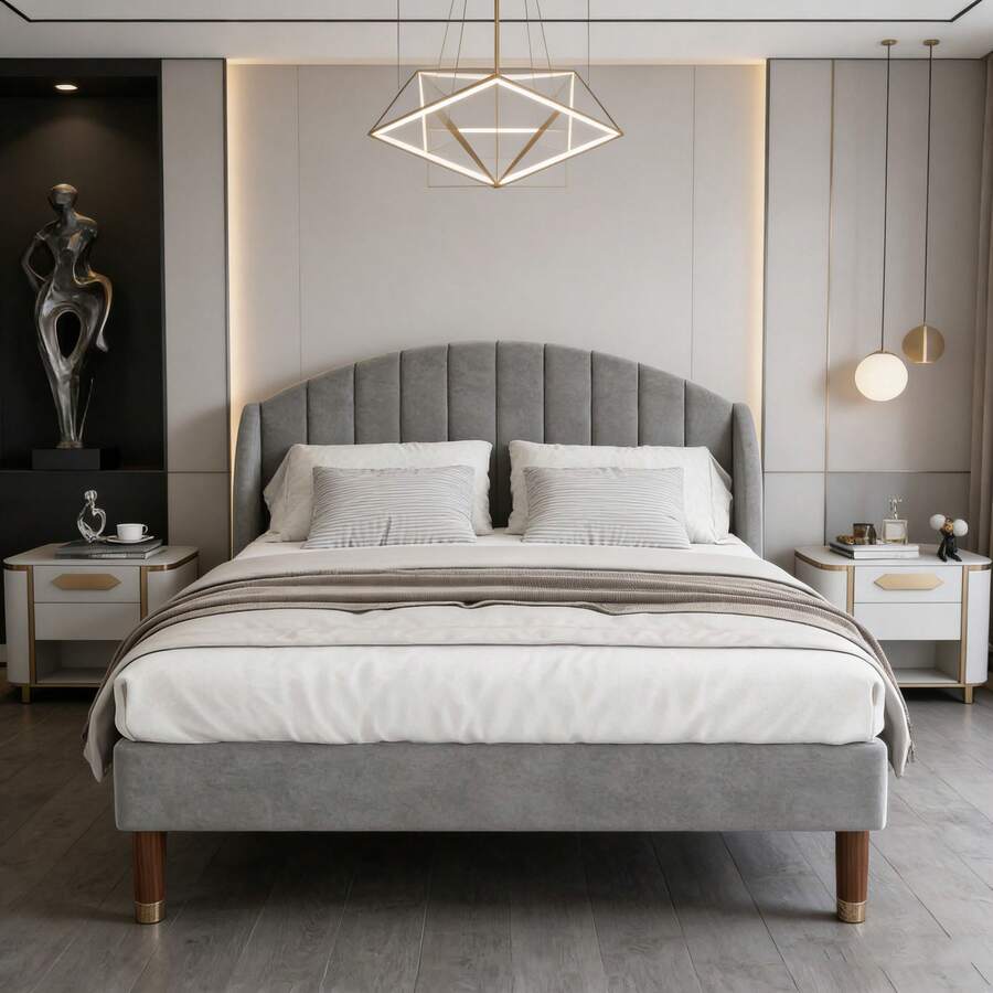 Bed Bases & Foundations - Gray + Velvet - View 1