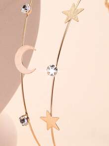 1pc Star & Moon Headband, Girls Back To School Gold Star & Moon Shiny Rhinestone Five-Pointed Star Hair Accessory - Gold - View 3