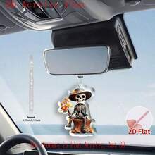 1 Dark Romantic Style Skull Floral Car Pendant - Gothic Floral Skull Design, Home Decoration Supplies | Car Accessories / Acrylic Decorations / Gothic Style / Holiday Decorations / Home Art Ornaments - 1pc - View 2