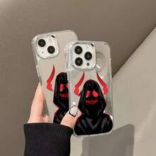 Demonio negro con cuernos y ojos rojos. Esta elegante funda es compatible con Samsung, Apple, VIVO, OPPO, , Transsion, ,  y Honor. Fabricada en silicona TPU, ofrece protección contra golpes y caídas, además de una sensación superior. Es un regalo ideal para familiares, amigos y seres queridos, y la opción perfecta para San Valentín y Año Nuevo.Funda de teléfono con espejo - Plateado - Ver 5
