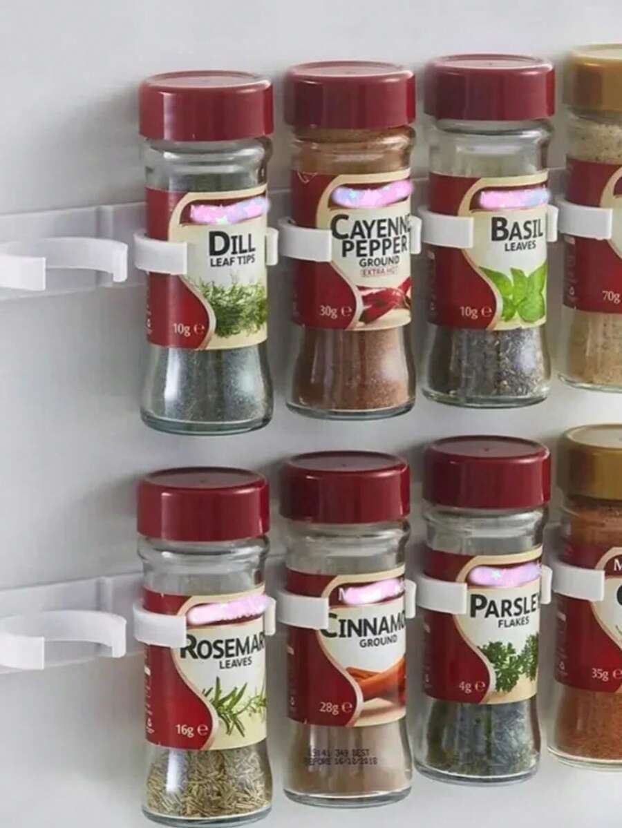 2pcs Grey Plastic Kitchen Jar Rack Wall-Mounted Adhesive Seasoning Bottles Holder Spice Bottle Holder Tool Kitchen Storage Rack - Multicolor - View 1