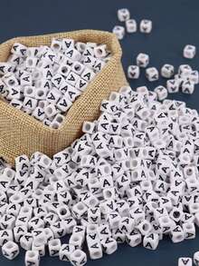 100/800颗 6x6mm 高品质无孔白色方形字母珠，黑色 A-Z 共 26 个字母，适用于珠宝制作、缝纫、DIY 珠宝制作套装 - 彩色 - 查看 3