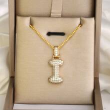 1件优雅可调节链条白色水晶字母吊坠项链，适合女士日常和派对佩戴 - Y - 查看 13