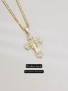Religious Pendant| Virgin Mary Cross Necklace| Elegant 14K Gold Plated Hollow-Out Suitable A Meaningful And Stylish Accessory To Express Faith Personal Style, Perfect Daily Wear, Church Services - Gold - View 8