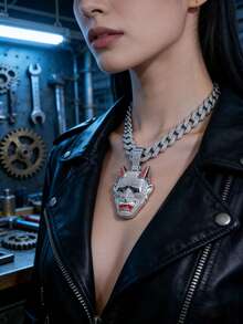 1pc European & American Fashion New Oni Demon Pendant, Stylish & Powerful Men's Pendant Necklace - Ghost Pendant Necklace - View 6