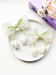 2 Stück Modische süße rosa große Mesh-Schleife Tulpenblumen Haarspangen für Frauen, elegante minimalistische Prinzessin Mesh-Schleife Quasten Blumen Haarschmuck, geeignet für den täglichen Gebrauch, Fotografie, Haarspangen - Pink - Übersicht 12