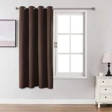单片或双片遮光窗帘,仿亚麻质感窗帘,客厅窗帘,卧室遮光窗帘,隔热窗帘,防水窗帘,家庭影院/餐厅背景帘,顶部带孔眼窗帘,两片装,长度可选84英寸、72英寸、63英寸,两片装可选 - 深棕色 - 查看 32