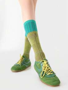 3双复古美式格子和千鸟格图案过膝袜，适合所有季节 - 彩色 - 查看 7