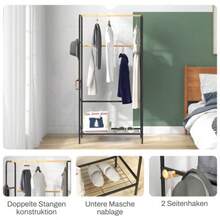 Coat Rack With 2 Bars And A Shelf, Jacket Rack With Hooks For Bedroom And Hallway, Black Bamboo - Black - View 4