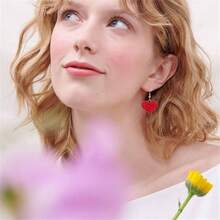 Red Heart Drop Earrings - CZ Red Heart - View 3