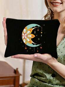 New Styles Sun Moon And Stars Printed Canvas Shoulder Bag,A Printed Black Tank Top Tote Bag And A Black Small Bag,Same Style Convenient Cosmetic Bag, Toiletry Bag And Clutch Bag,Valentine's Day Gifts - Multicolor - View 12