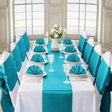 12 Pack Teal Blue Table Runner 12x108 Inches Long, Satin Silk-Like Smooth Table Decor For Wedding Prom Event Party - 藍綠色 - 查看 4